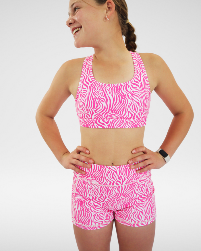 Active Bike Shorts - Pockets (Youth) - Zebra Hot Pink