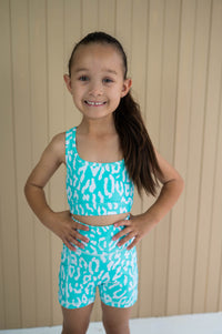 Base Crop (Youth) - Mint Green Leopard