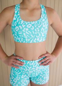 Base Crop (Youth) - Mint Green Leopard