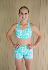 Base Crop (Youth) - Mint Green Leopard