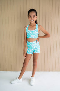 Active Bike Shorts - Pockets (Youth) - Mint Green Leopard