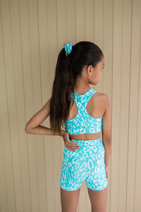 Active Bike Shorts - Pockets (Youth) - Mint Green Leopard