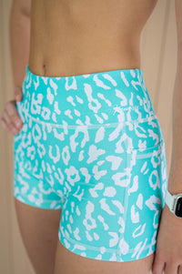 Active Bike Shorts - Pockets (Youth) - Mint Green Leopard