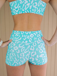 Active Bike Shorts - Pockets (Youth) - Mint Green Leopard