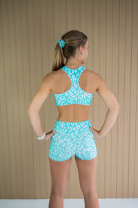 Active Bike Shorts - Pockets (Youth) - Mint Green Leopard