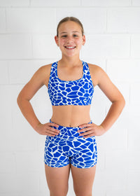 Active Bike Shorts - Pockets (Youth) - Cobalt Giraffe