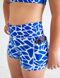 Active Bike Shorts - Pockets (Youth) - Cobalt Giraffe