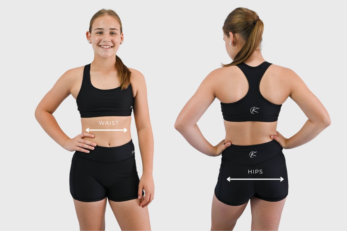 How to measure waist and hip for the Girls Bike Shorts size chart